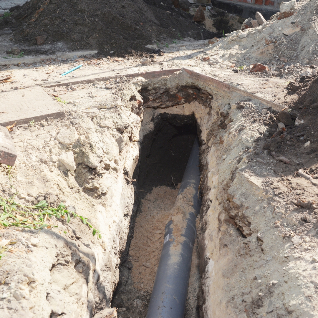 Exposed sewage pipes